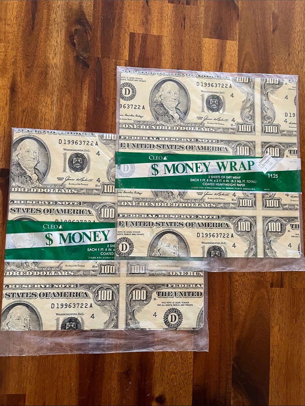 Gibson CLEO $100 Money All Occasion Gift Wrap 4 Sheets Wrapping Paper Decoupage